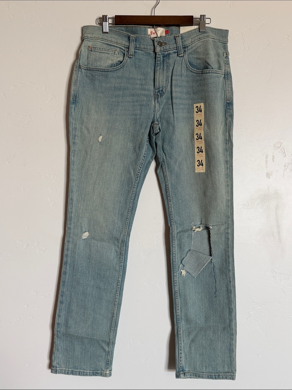 Freeworld Light Blue Distressed Messenger Skinny Men’s Jeans 34 x 32